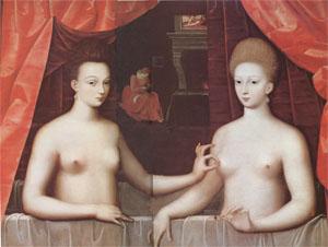 School of Fontainebleau Gabrielle d'Estrees and One of Her Sisters (mk05) Sweden oil painting art